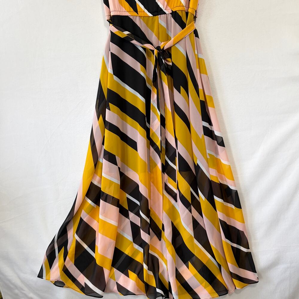 Lane Bryant Maxi Dress Womens Plus 18 Yellow Black Striped Chiffon Sleeveless - Picture 11 of 14